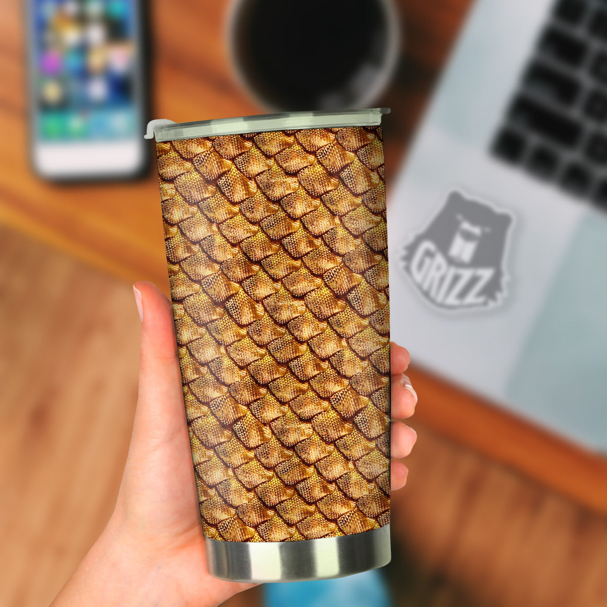 Gold Dragons Skin 3D Print Pattern Tumbler-grizzshop