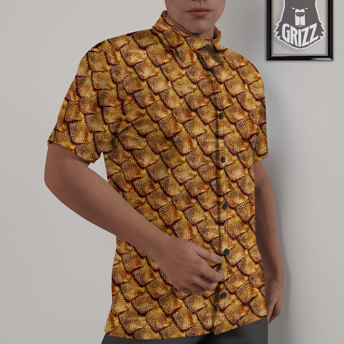 Gold Dragons Skin 3D Print Pattern Untucked Shirts-grizzshop