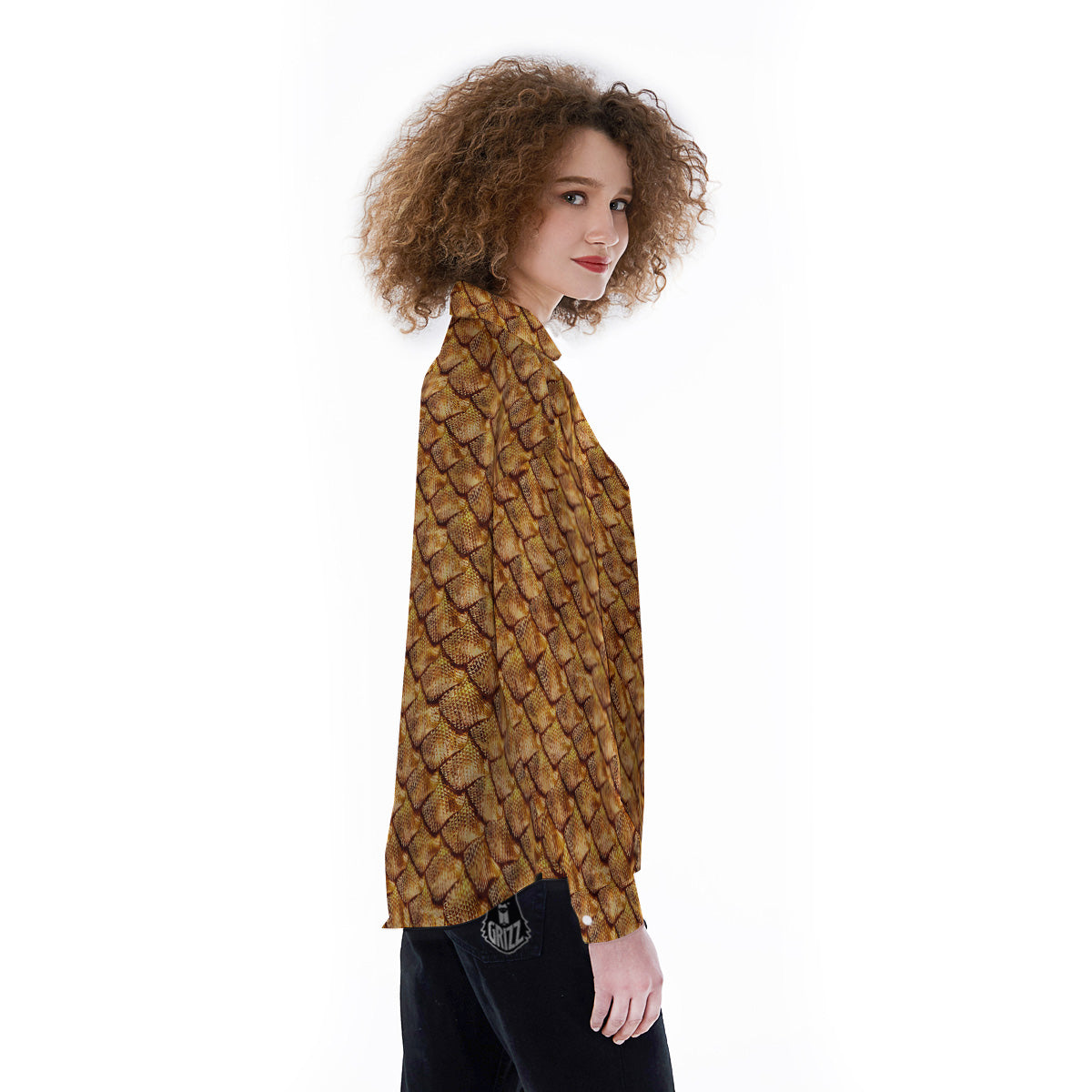 Gold Dragons Skin 3D Print Pattern Women's Long Sleeve Shirts-grizzshop
