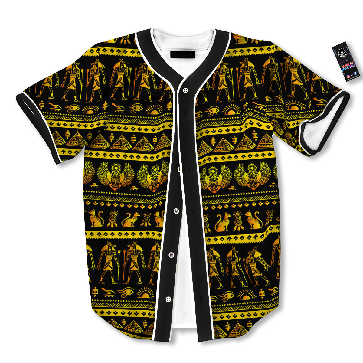 Gold Egypt Ethnic Print Baseball Jersey-grizzshop