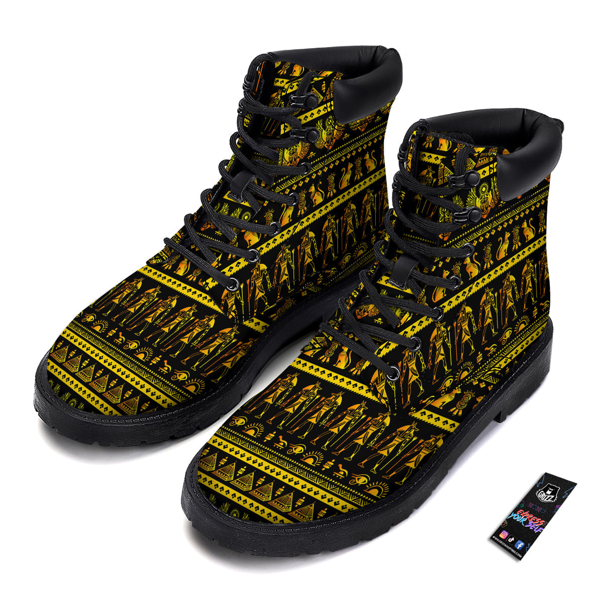 Gold Egypt Ethnic Print Boots-grizzshop