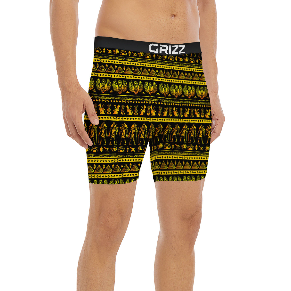 Gold Egypt Ethnic Print Boxer Briefs-grizzshop