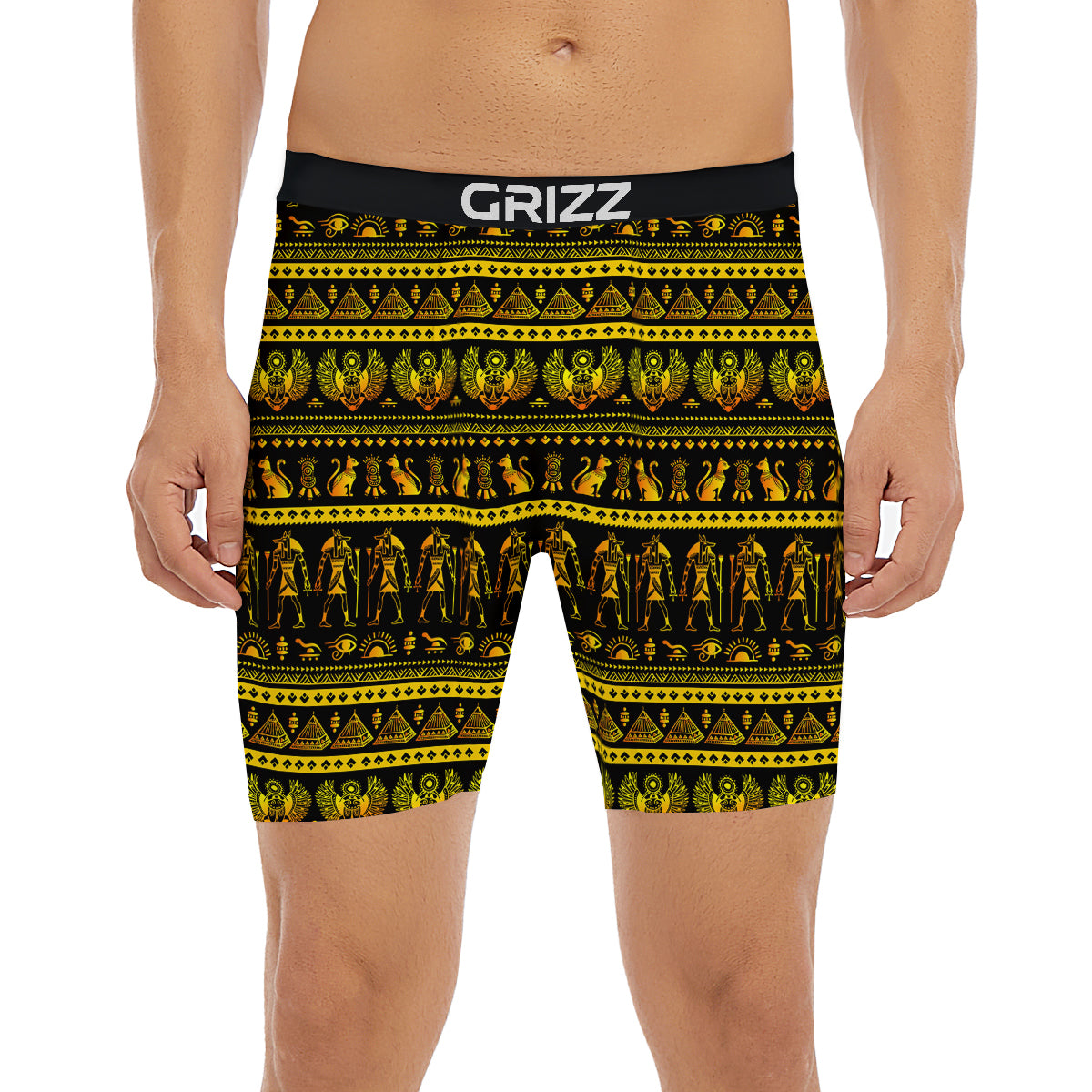 Gold Egypt Ethnic Print Boxer Briefs-grizzshop