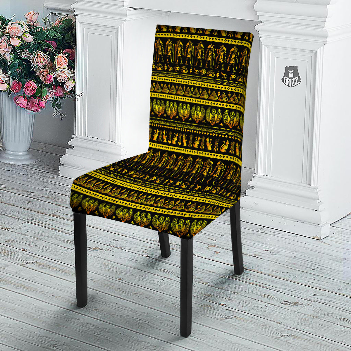 Gold Egypt Ethnic Print Dining Chair Slipcover-grizzshop