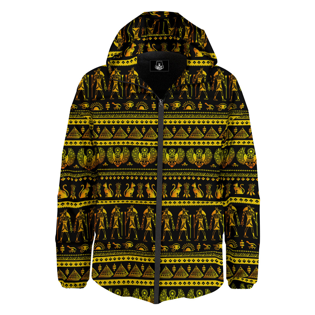 Gold Egypt Ethnic Print Down Jacket-grizzshop