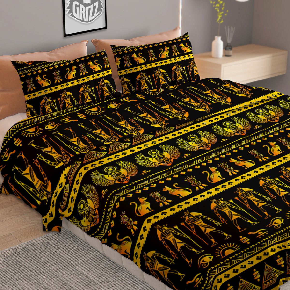 Gold Egypt Ethnic Print Duvet Cover Bedding Set