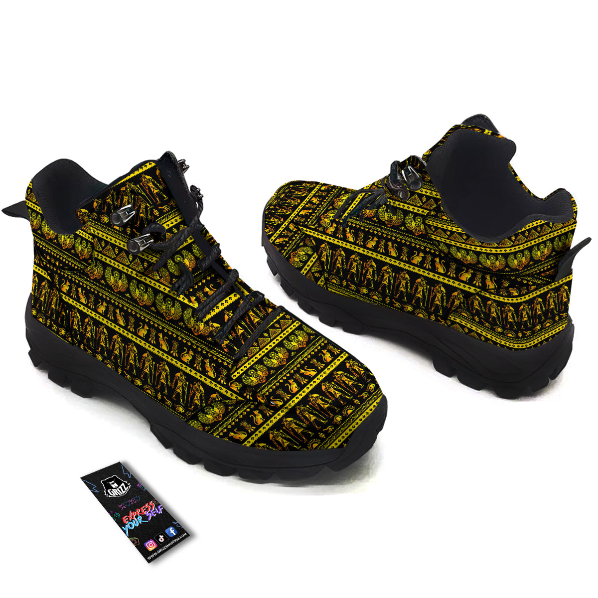 Gold Egypt Ethnic Print Hiking Shoes-grizzshop