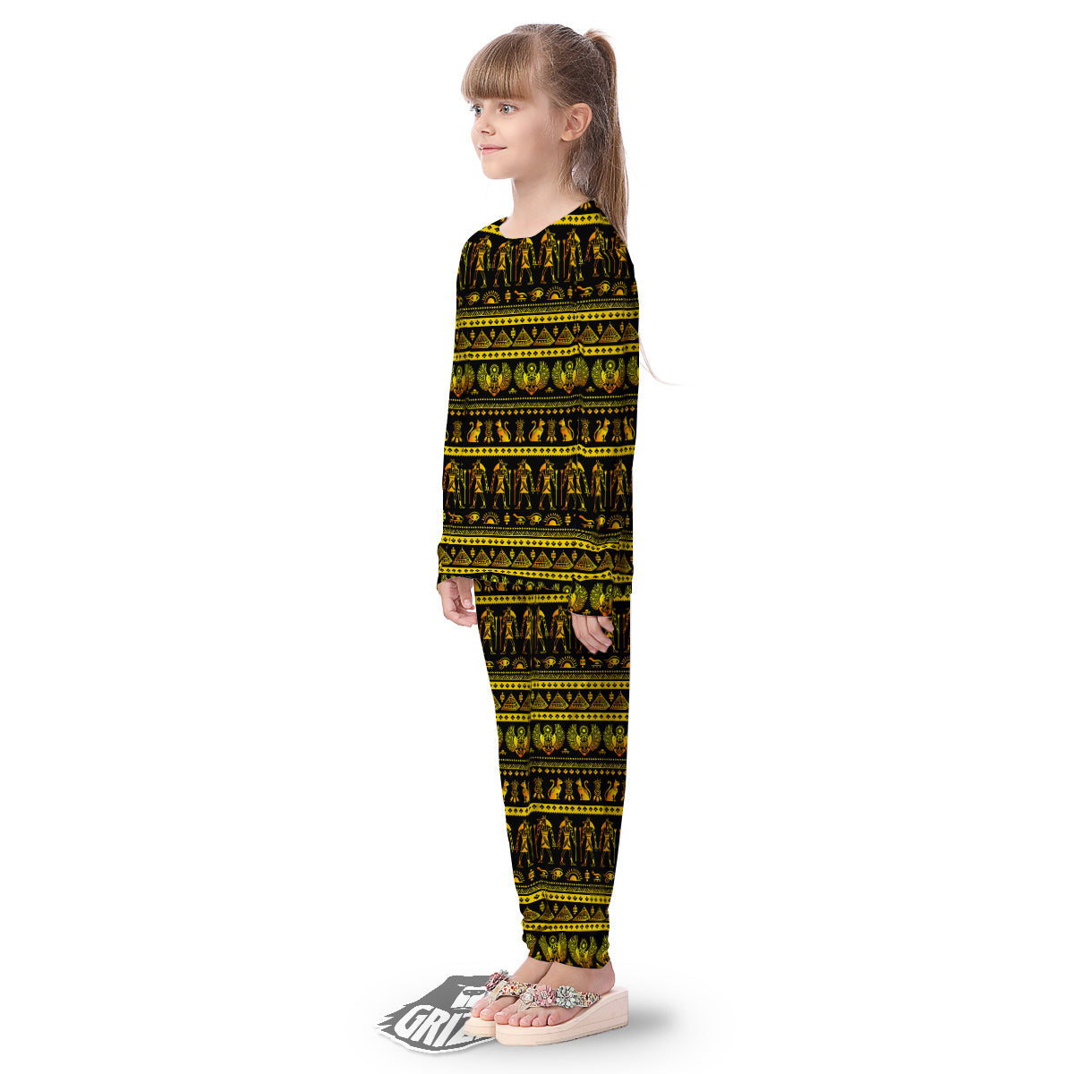 Gold Egypt Ethnic Print Kid's Pajamas-grizzshop
