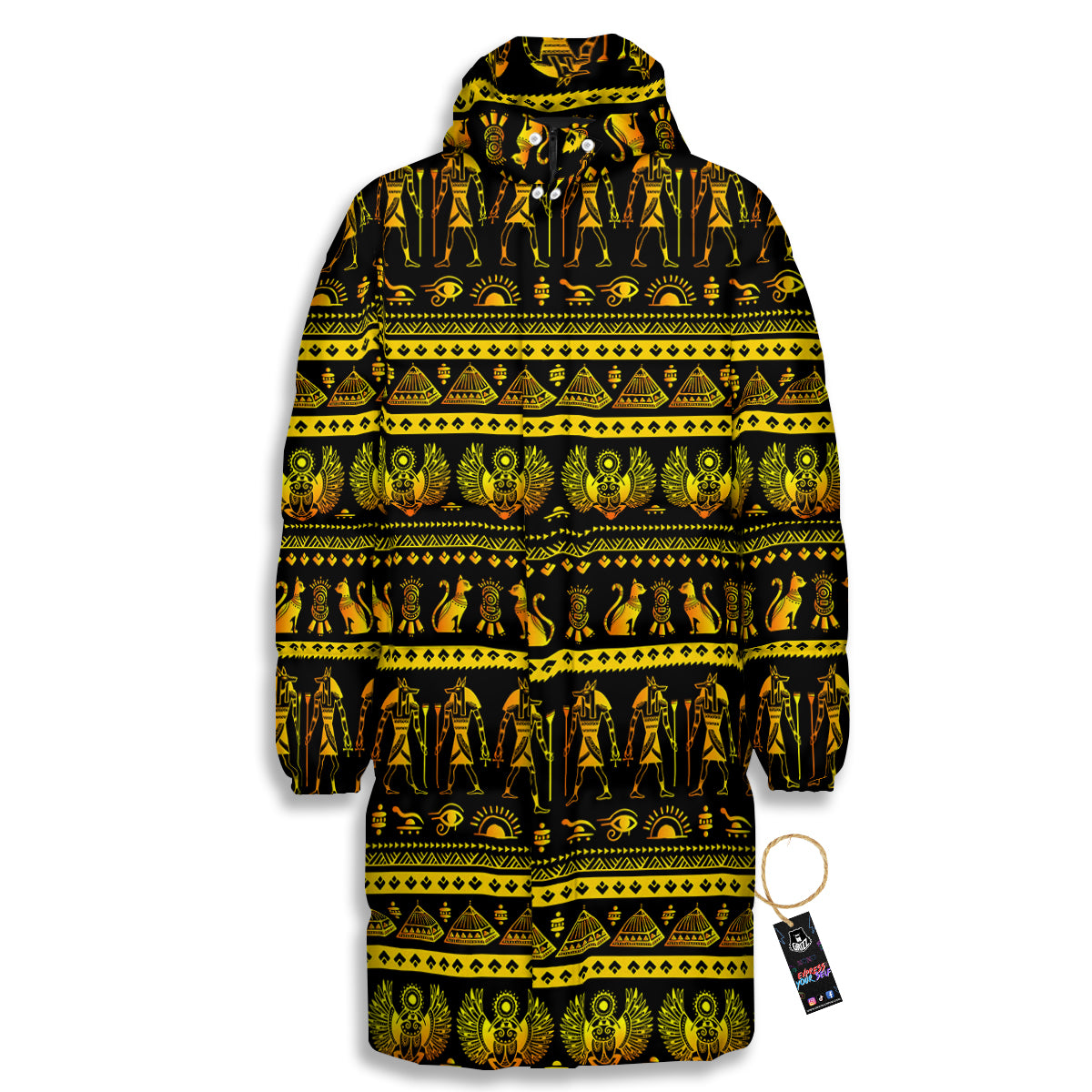 Gold Egypt Ethnic Print Long Down Jacket-grizzshop