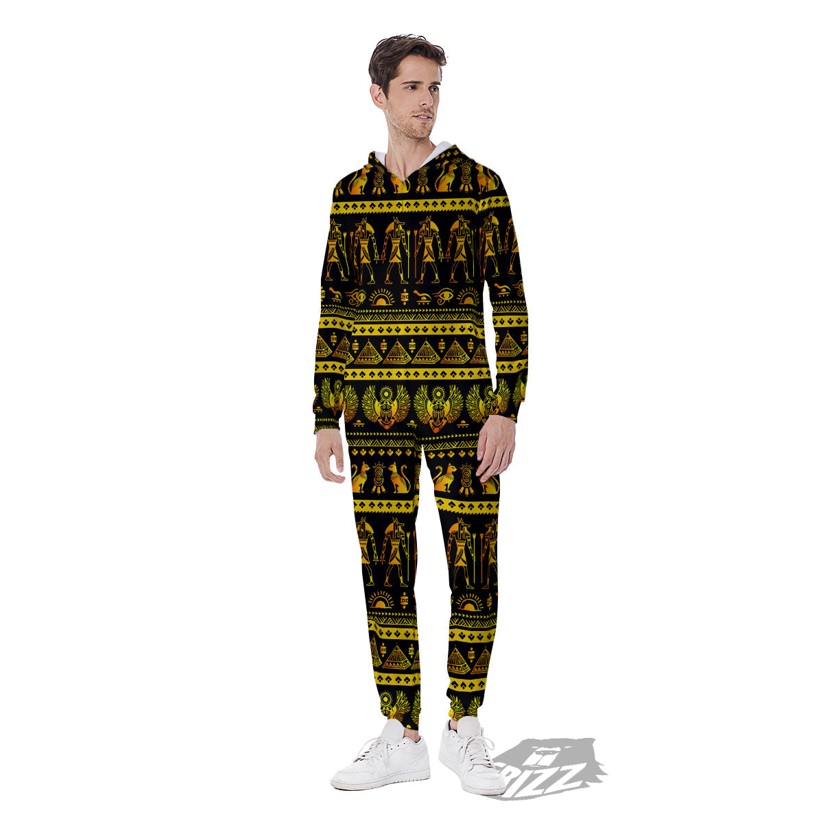 Gold Egypt Ethnic Print Men's Jumpsuit-grizzshop