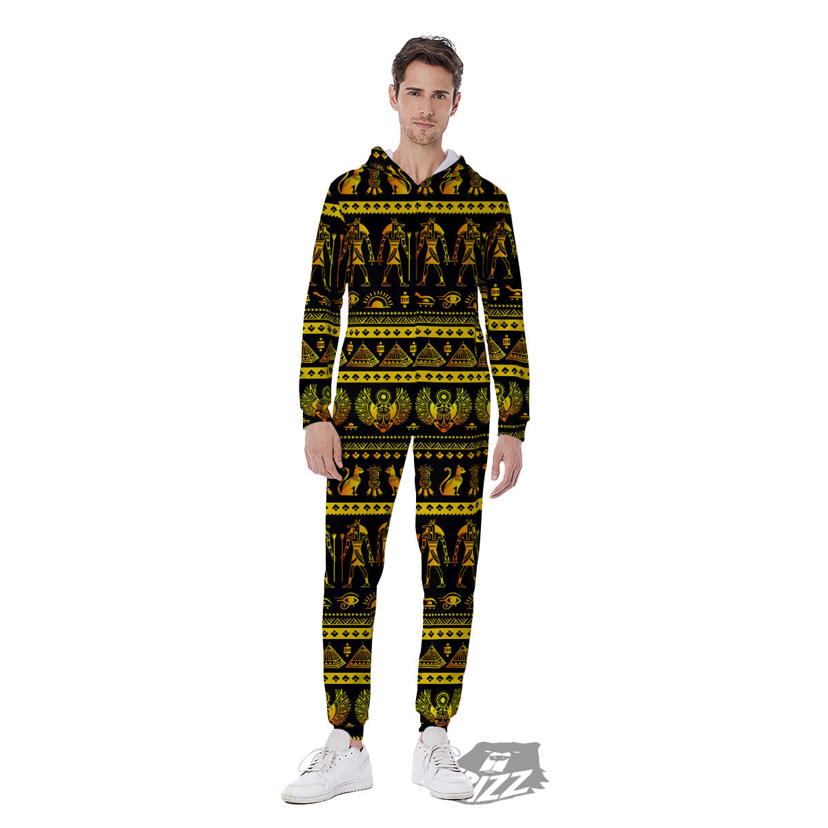 Gold Egypt Ethnic Print Men's Jumpsuit-grizzshop