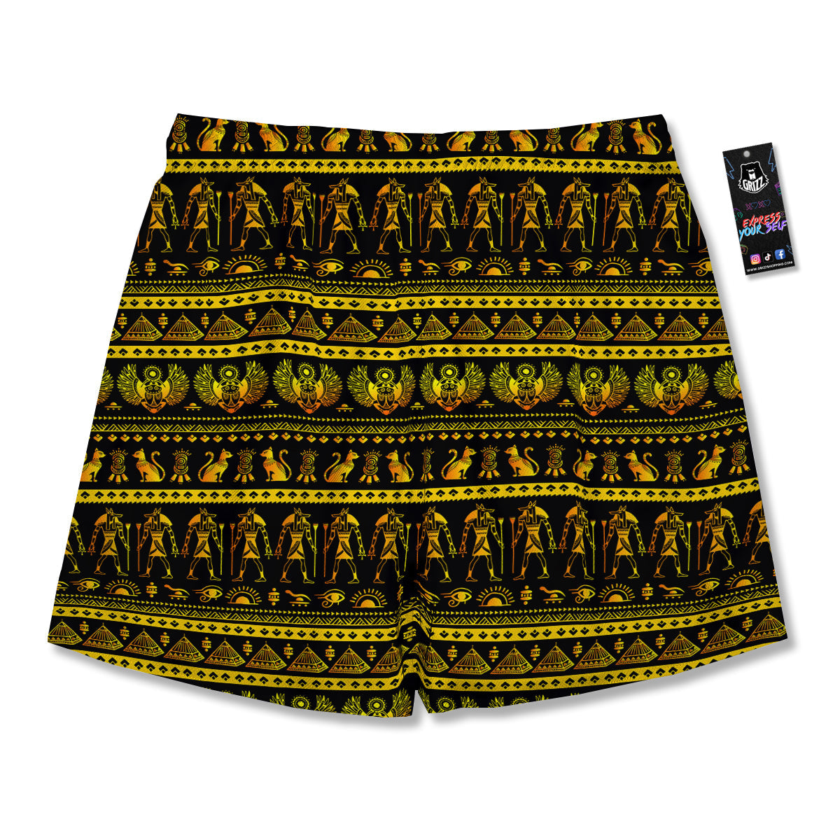 Gold Egypt Ethnic Print Men's Running Shorts-grizzshop