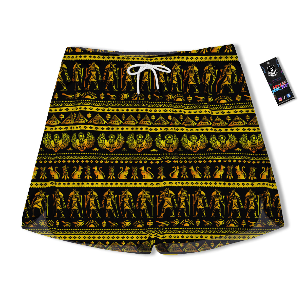 Gold Egypt Ethnic Print Men's Running Shorts-grizzshop