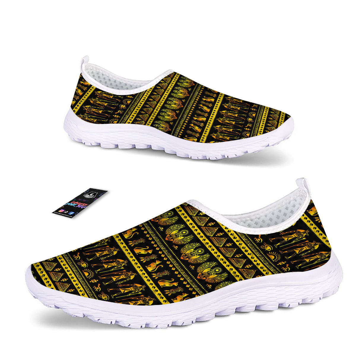 Gold Egypt Ethnic Print Nurse Shoes-grizzshop