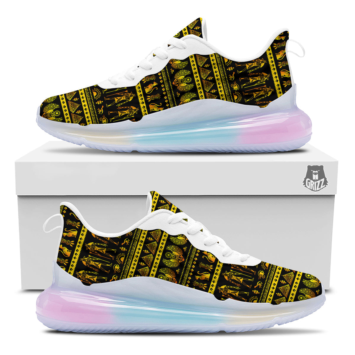 Gold Egypt Ethnic Print Running Sneakers-grizzshop