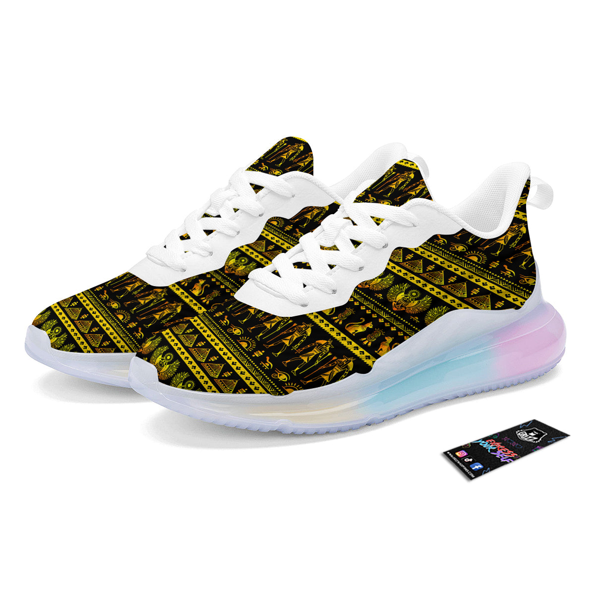 Gold Egypt Ethnic Print Running Sneakers-grizzshop