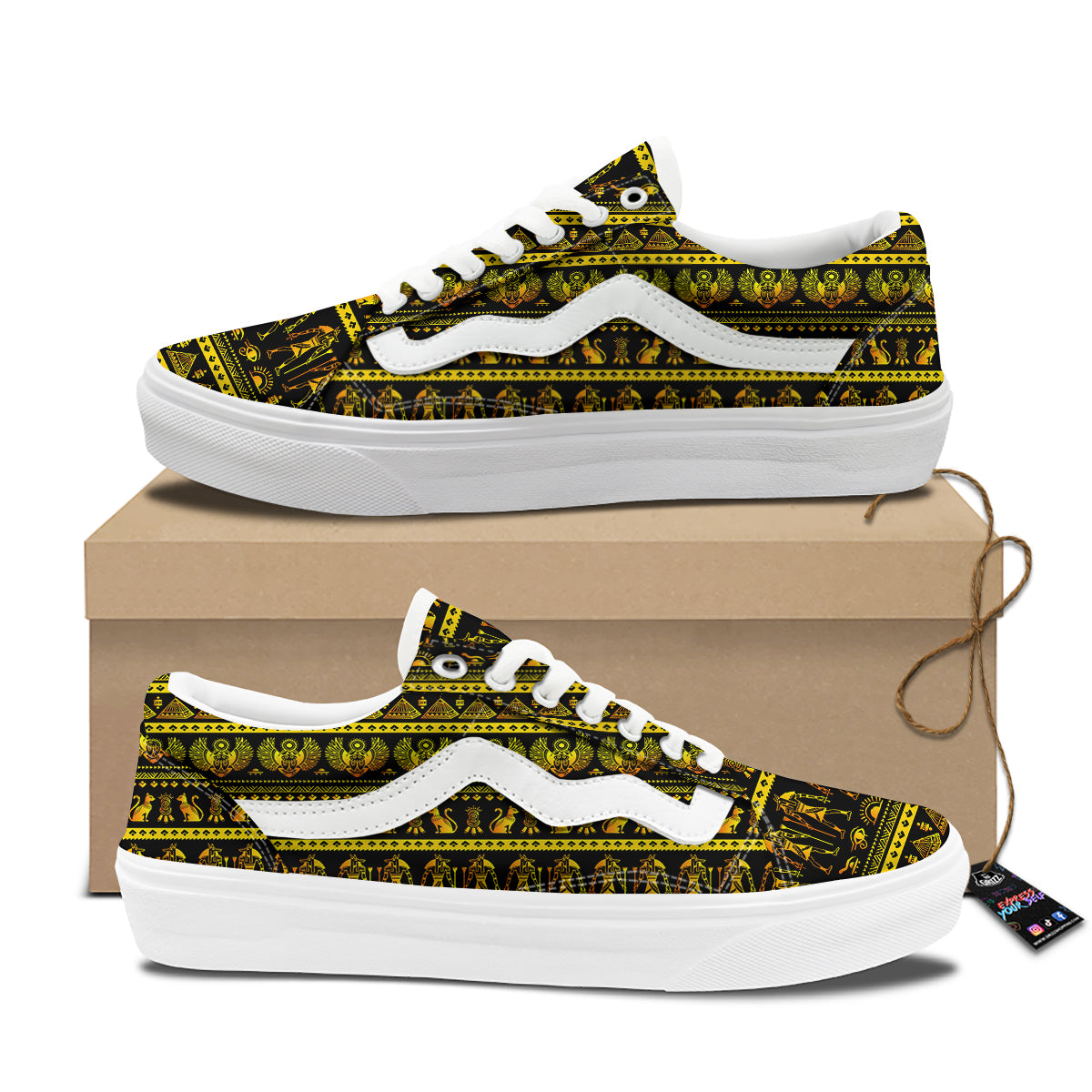 Gold Egypt Ethnic Print Skate Shoes-grizzshop