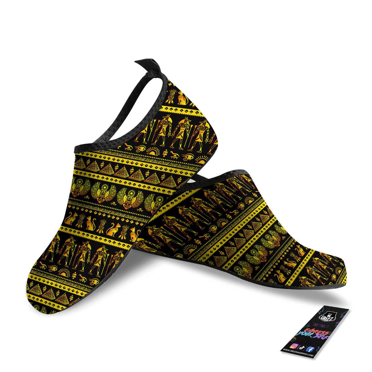 Gold Egypt Ethnic Print Water Shoes-grizzshop