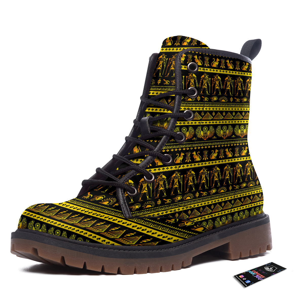 Gold Egypt Ethnic Print Work Boots-grizzshop