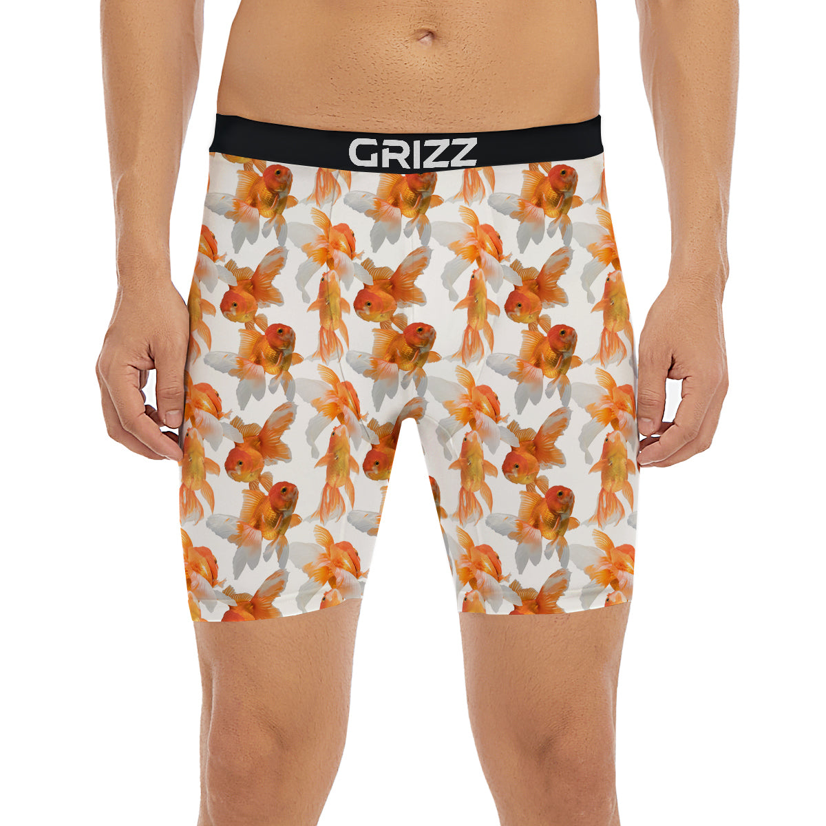 Gold Fish And White Print Pattern Boxer Briefs-grizzshop