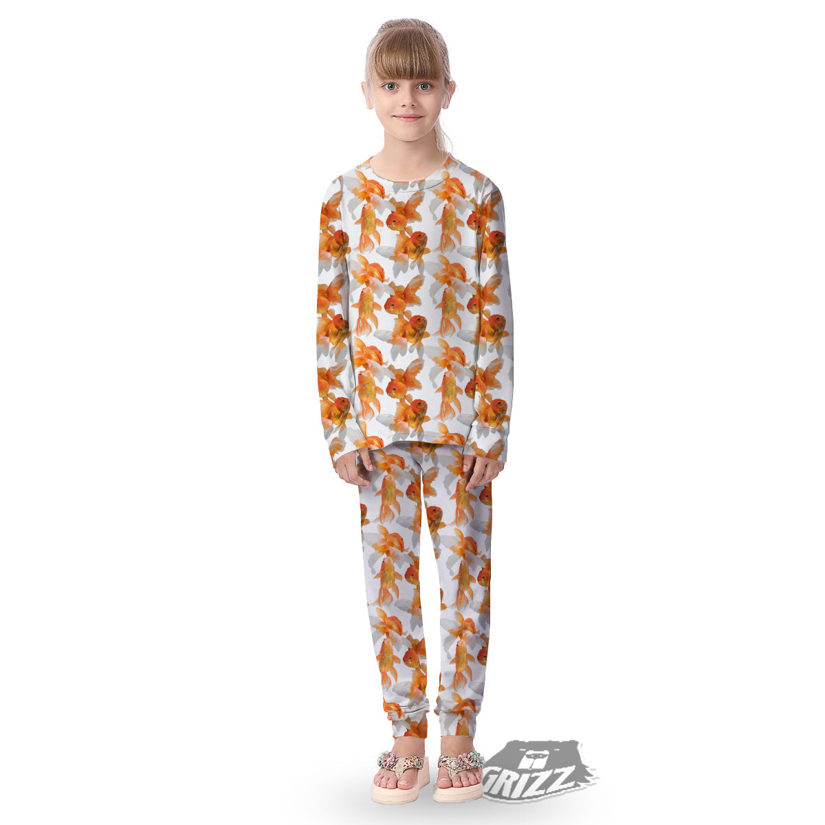 Gold Fish And White Print Pattern Kid's Pajamas-grizzshop