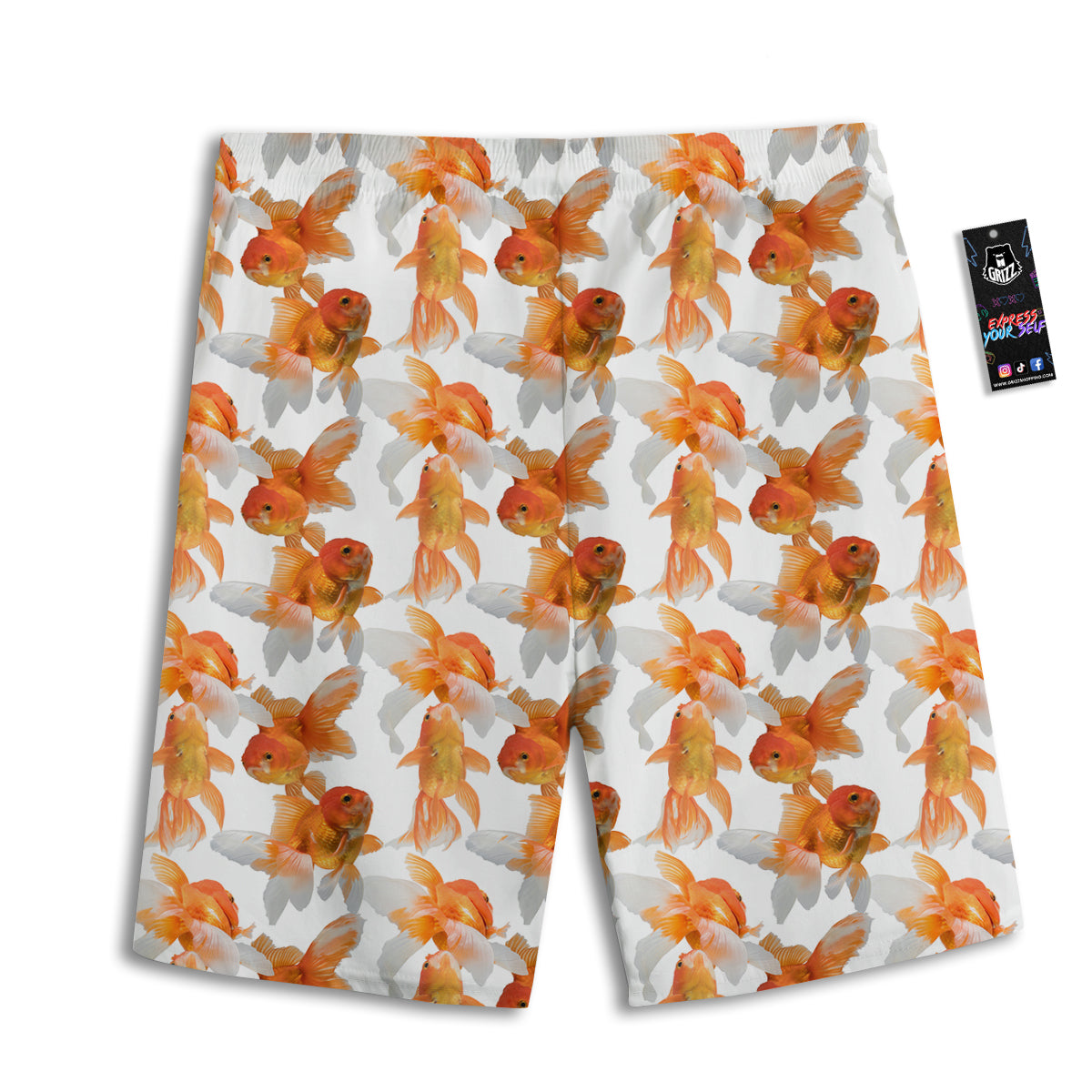 Gold Fish And White Print Pattern Men's Athletic Shorts