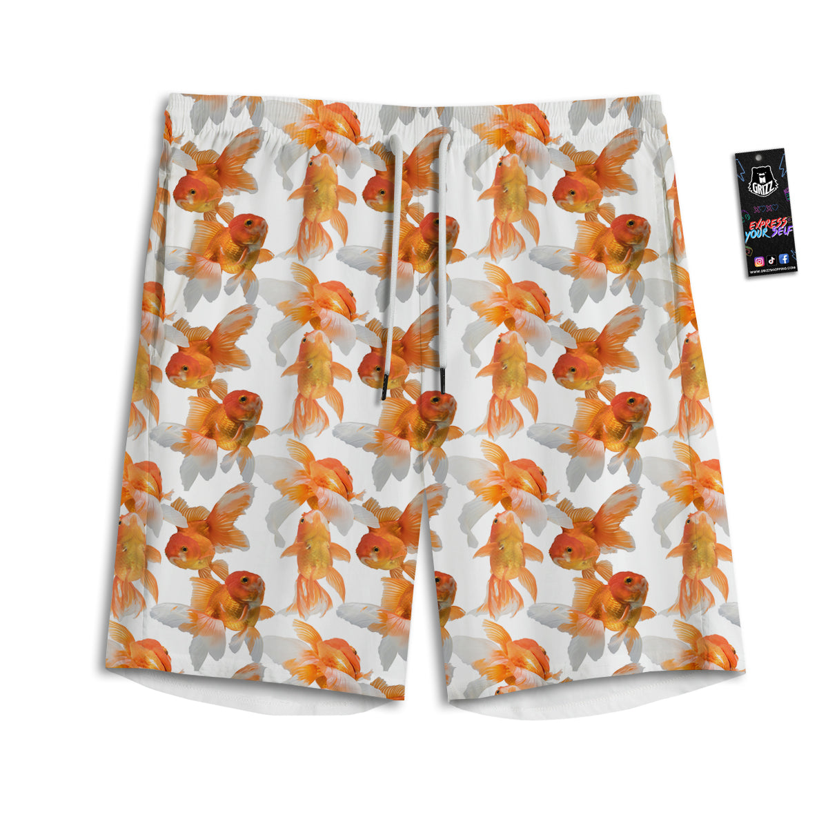 Gold Fish And White Print Pattern Men's Athletic Shorts