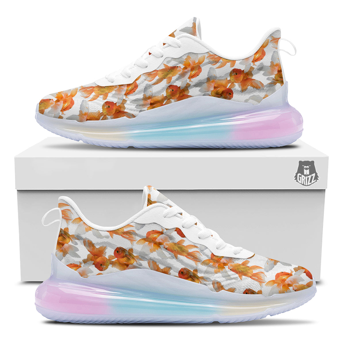 Gold Fish And White Print Pattern Running Sneakers-grizzshop