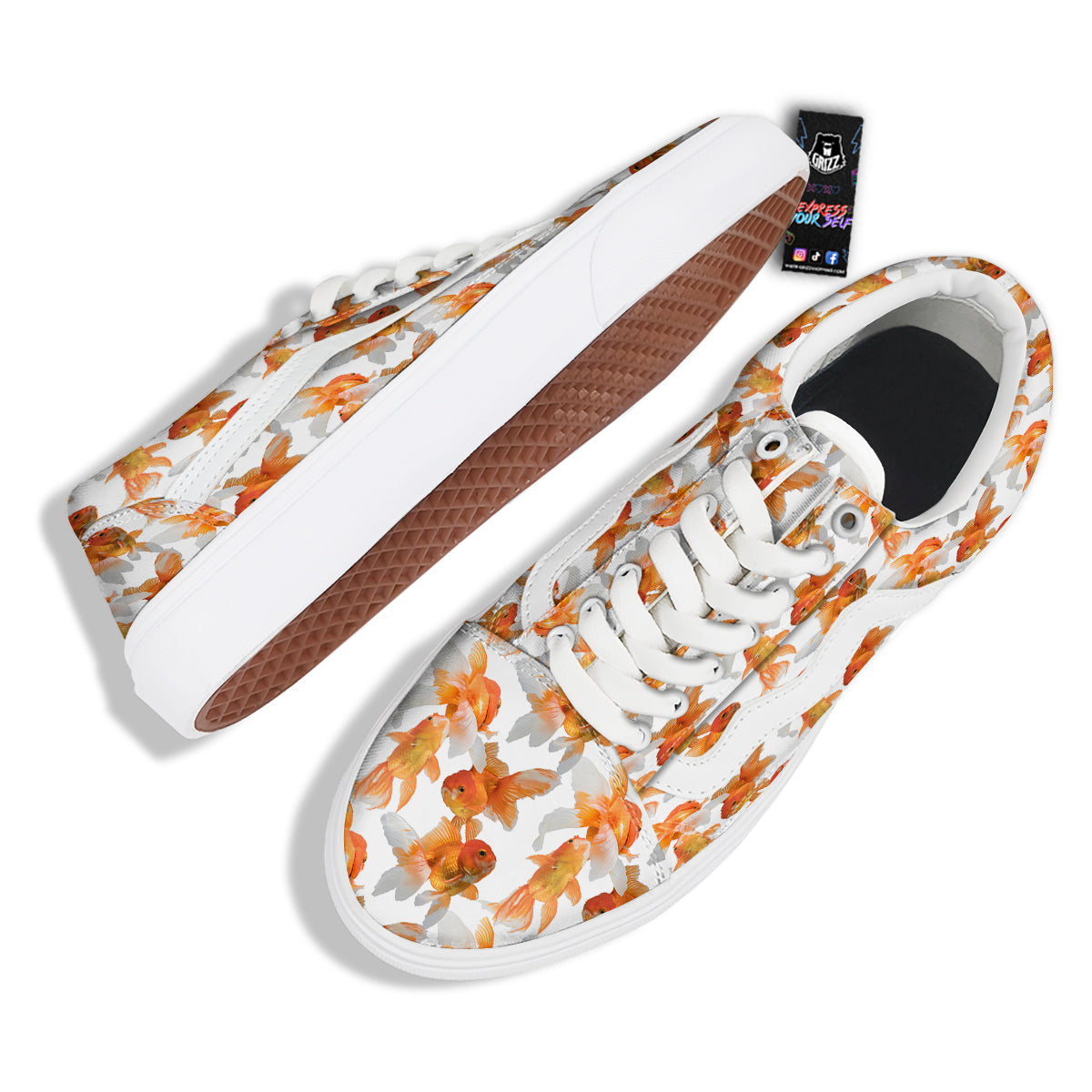 Gold Fish And White Print Pattern Skate Shoes-grizzshop