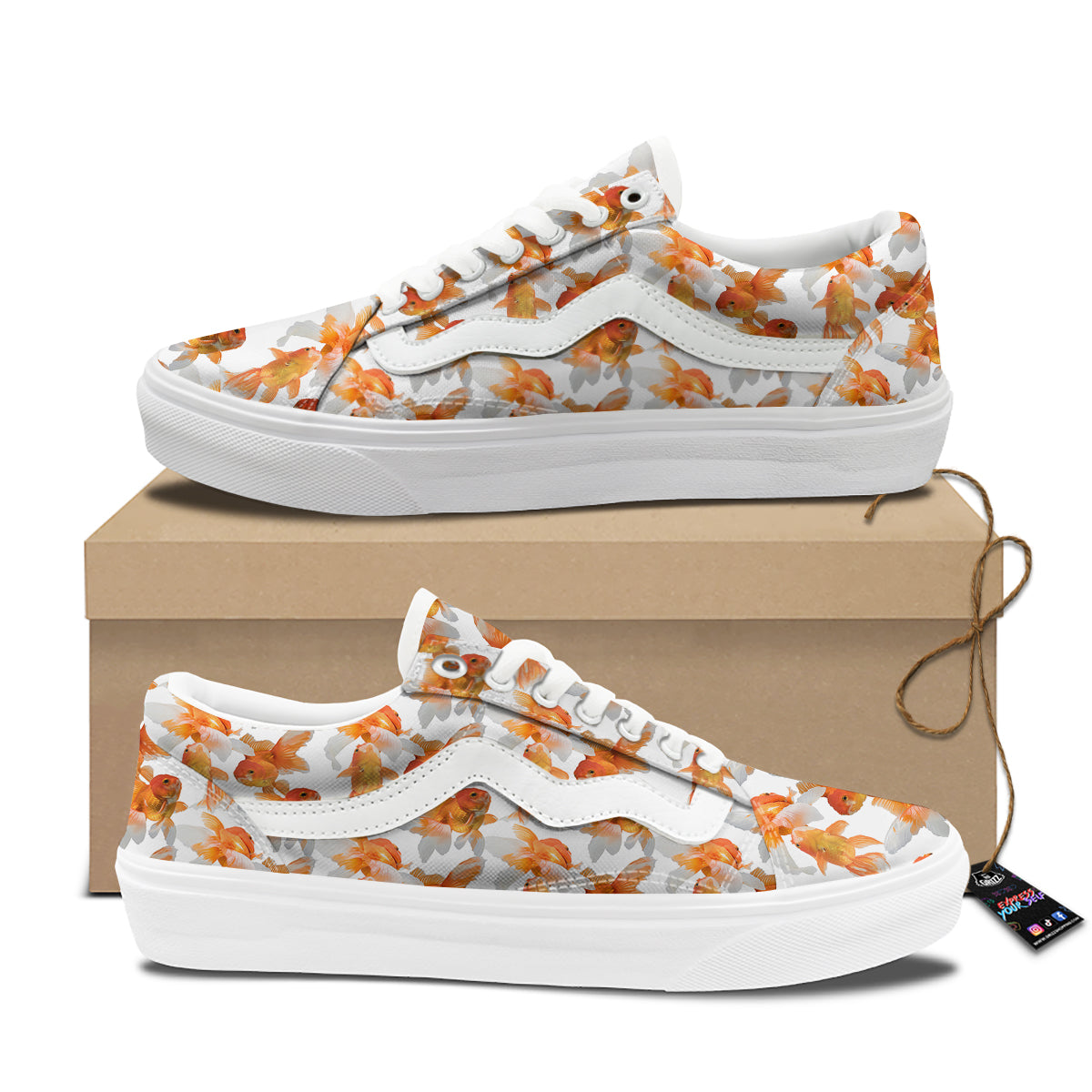 Gold Fish And White Print Pattern Skate Shoes-grizzshop