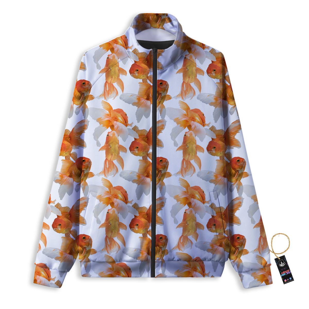 Gold Fish And White Print Pattern Track Jacket-grizzshop