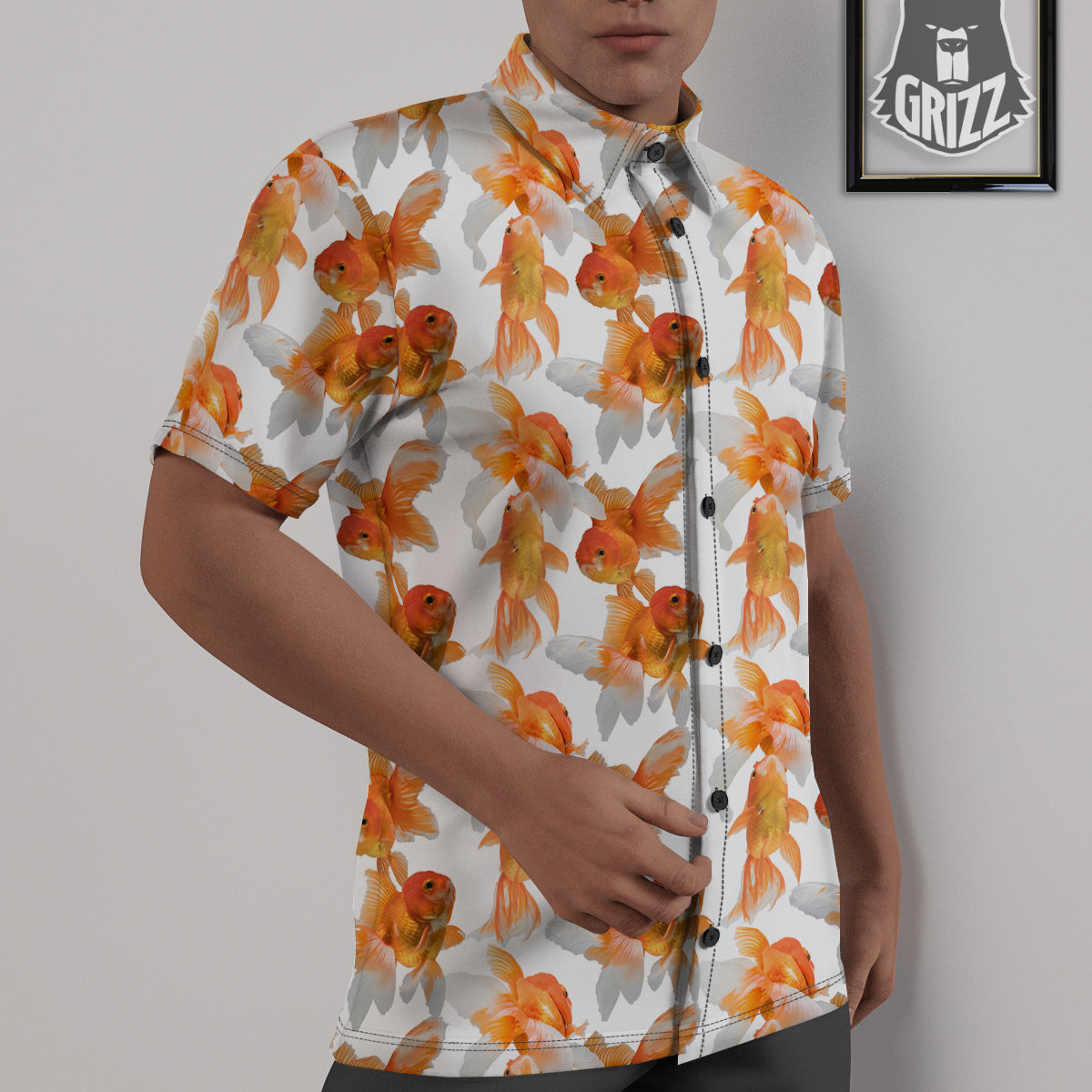 Gold Fish And White Print Pattern Untucked Shirts-grizzshop