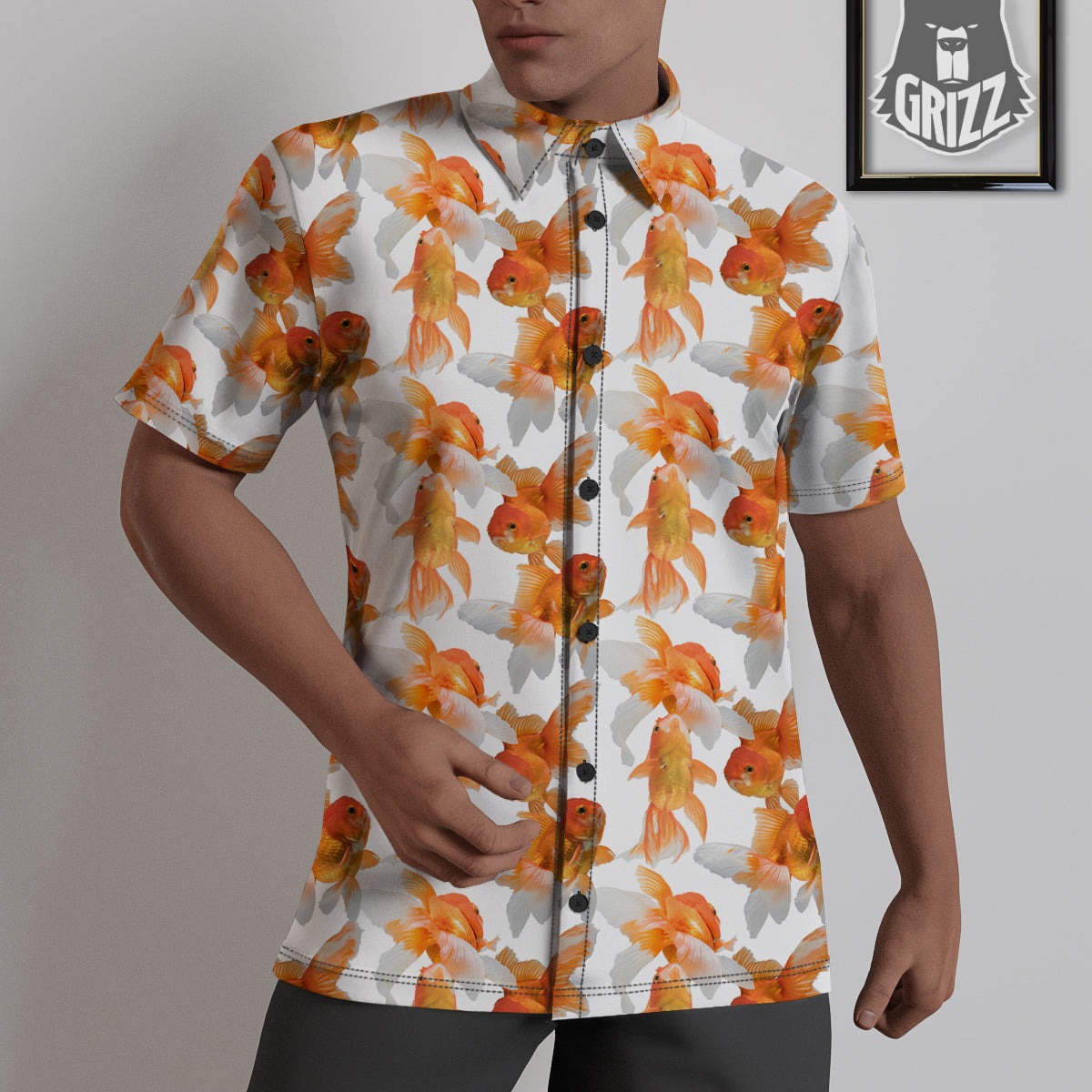 Gold Fish And White Print Pattern Untucked Shirts-grizzshop
