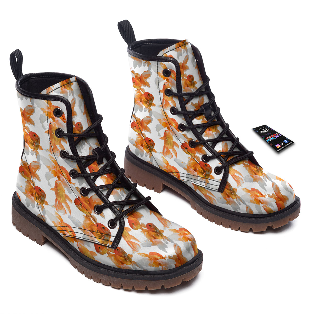 Gold Fish And White Print Pattern Work Boots-grizzshop