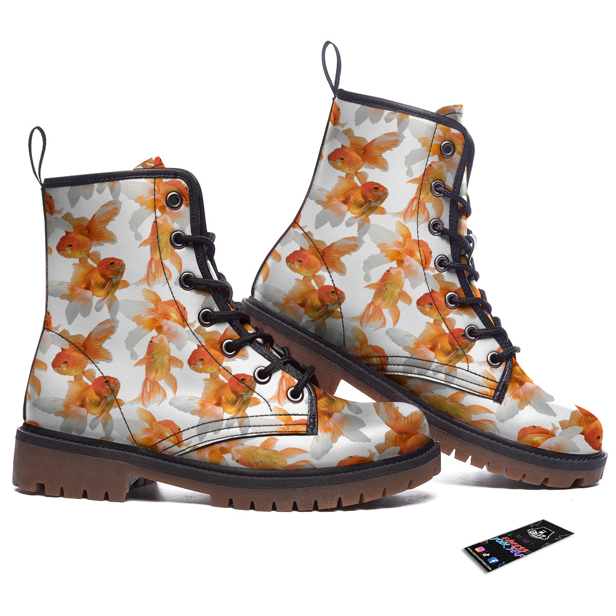 Gold Fish And White Print Pattern Work Boots-grizzshop