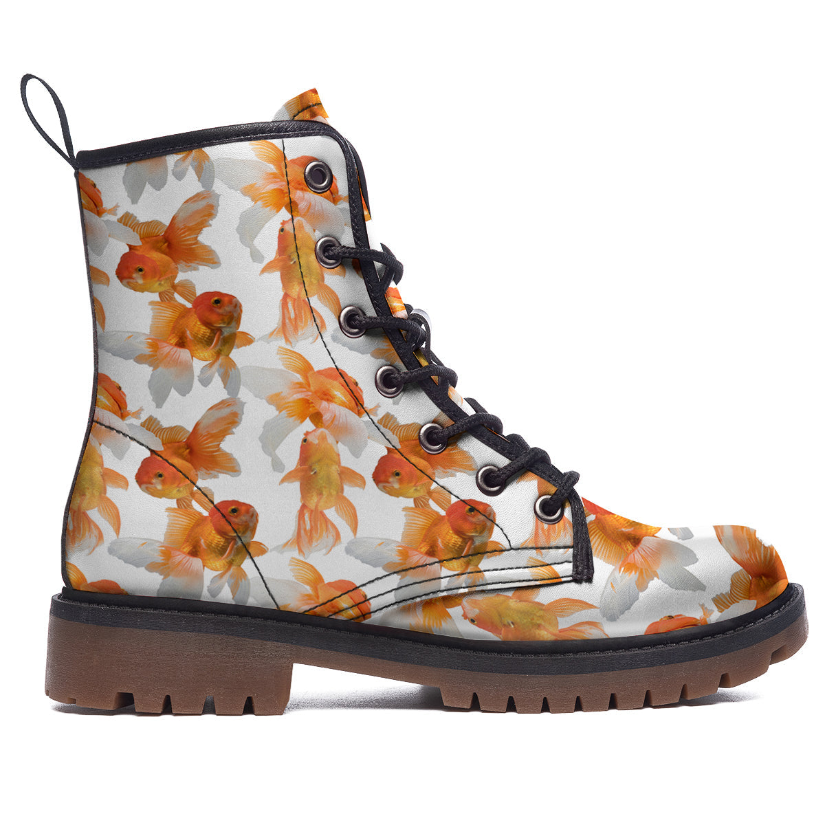 Gold Fish And White Print Pattern Work Boots-grizzshop
