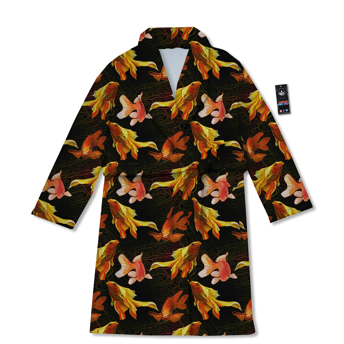 Gold Fish Drawing Print Pattern Bathrobe-grizzshop