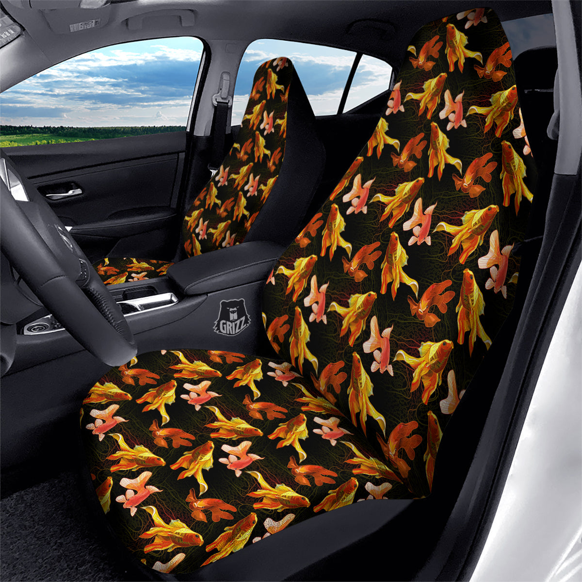 Gold Fish Drawing Print Pattern Car Seat Covers-grizzshop