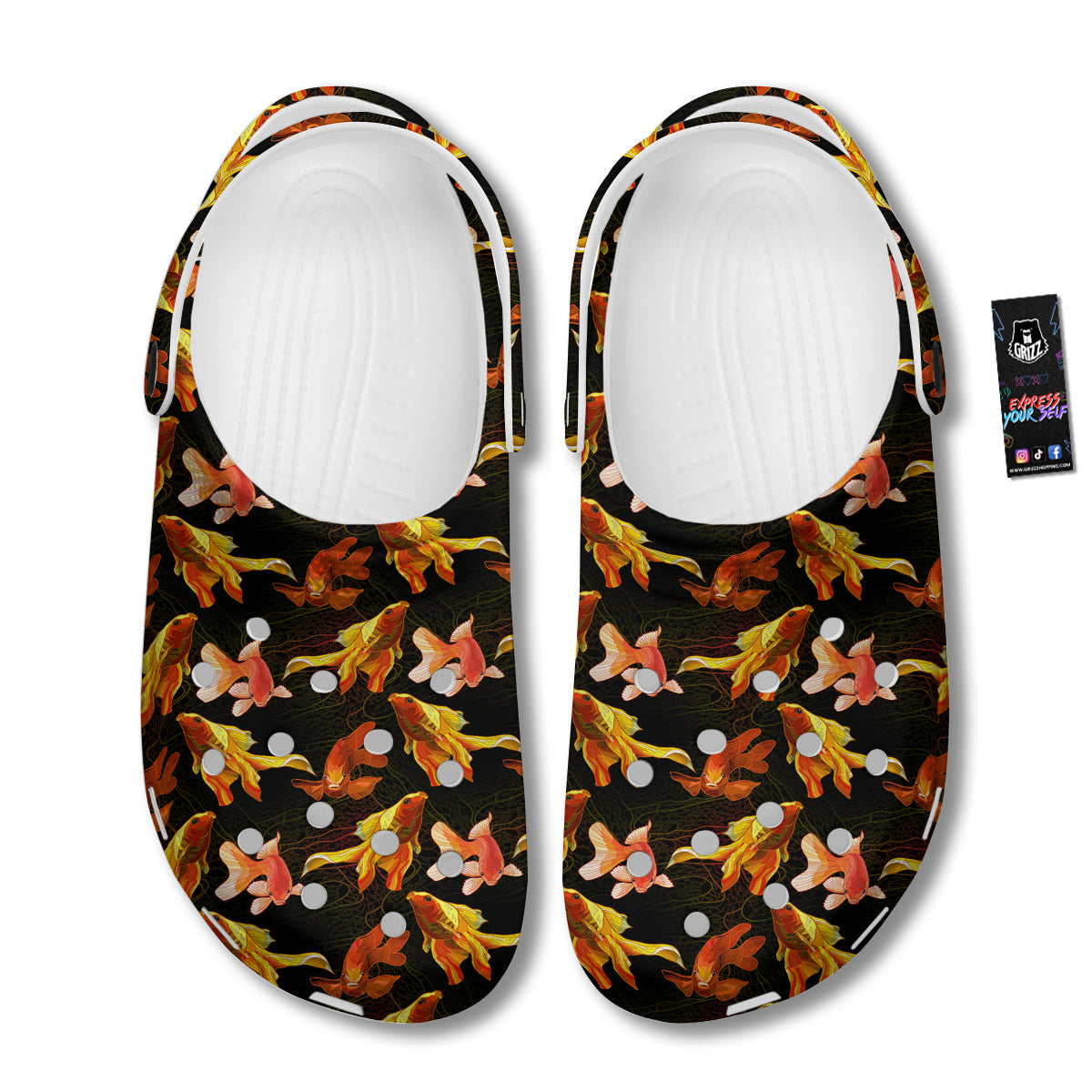 Gold Fish Drawing Print Pattern Clog-grizzshop