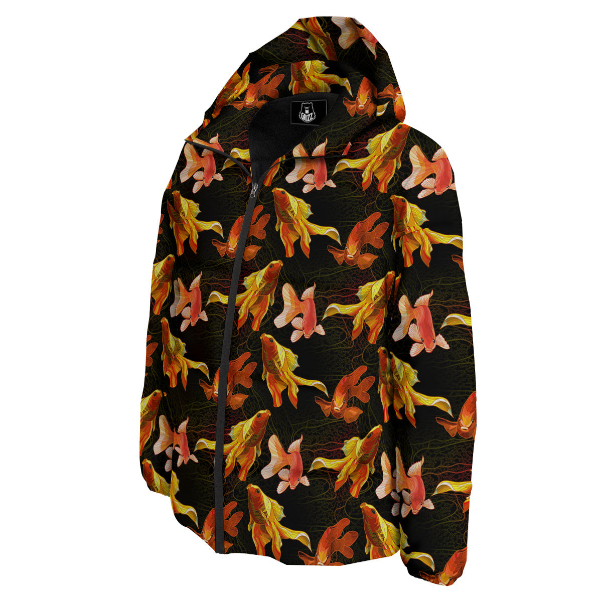 Gold Fish Drawing Print Pattern Down Jacket-grizzshop