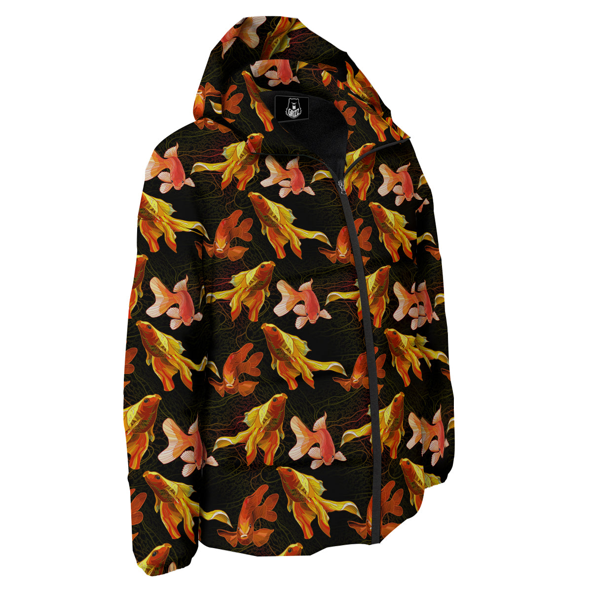 Gold Fish Drawing Print Pattern Down Jacket-grizzshop