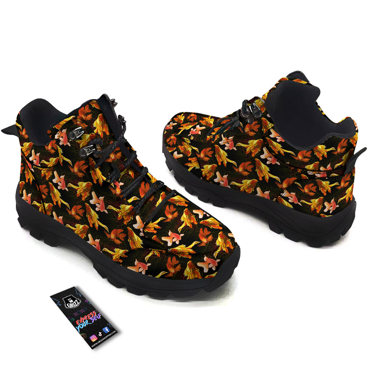 Gold Fish Drawing Print Pattern Hiking Shoes-grizzshop