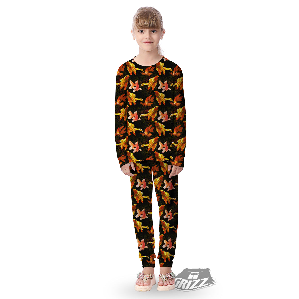 Gold Fish Drawing Print Pattern Kid's Pajamas-grizzshop