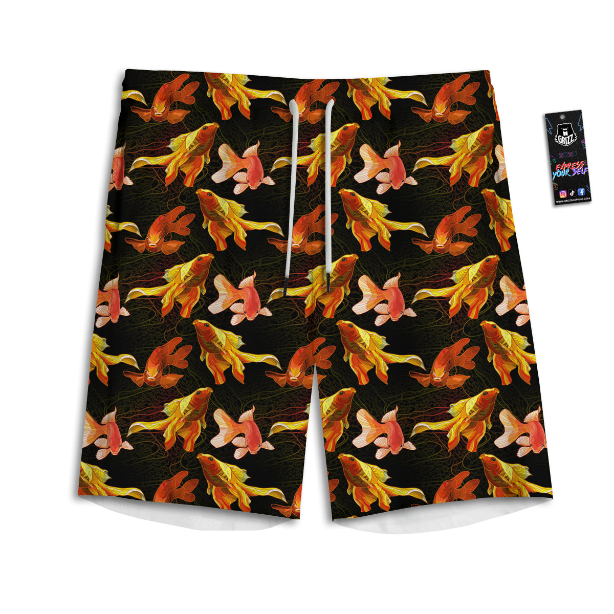 Gold Fish Drawing Print Pattern Men's Athletic Shorts