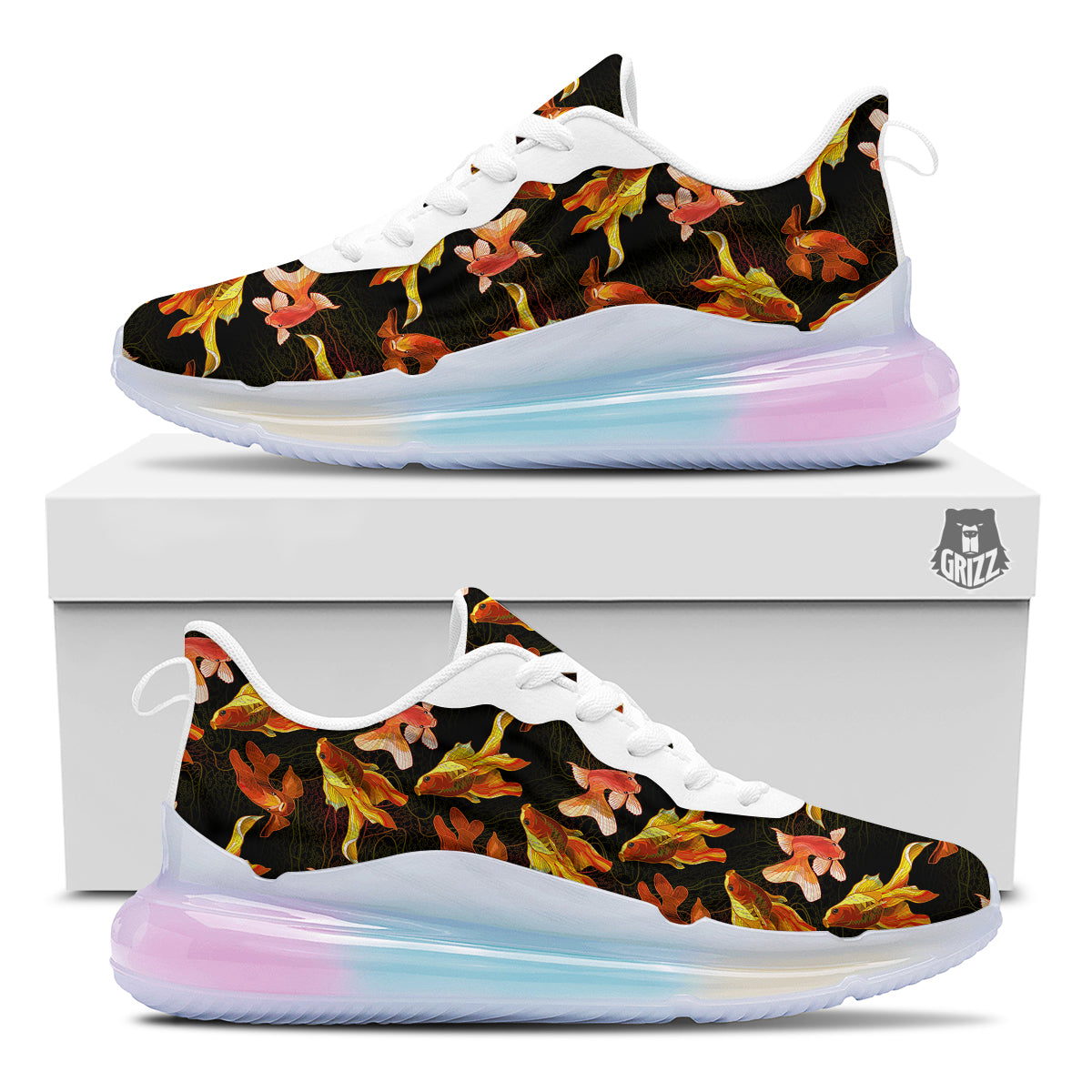 Gold Fish Drawing Print Pattern Running Sneakers-grizzshop