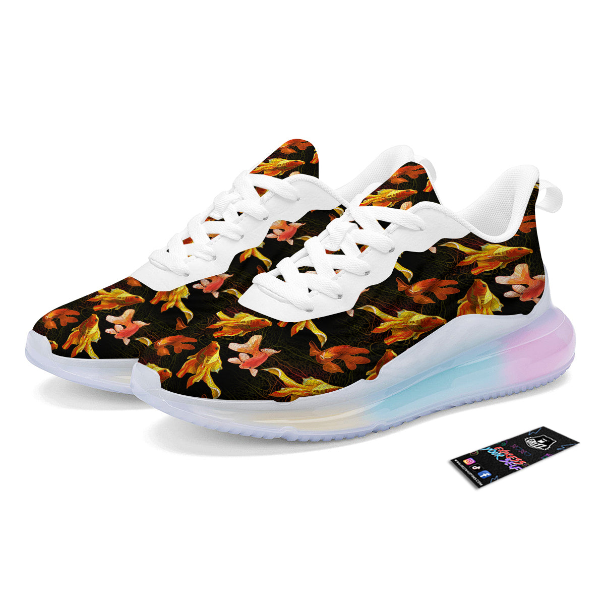 Gold Fish Drawing Print Pattern Running Sneakers-grizzshop