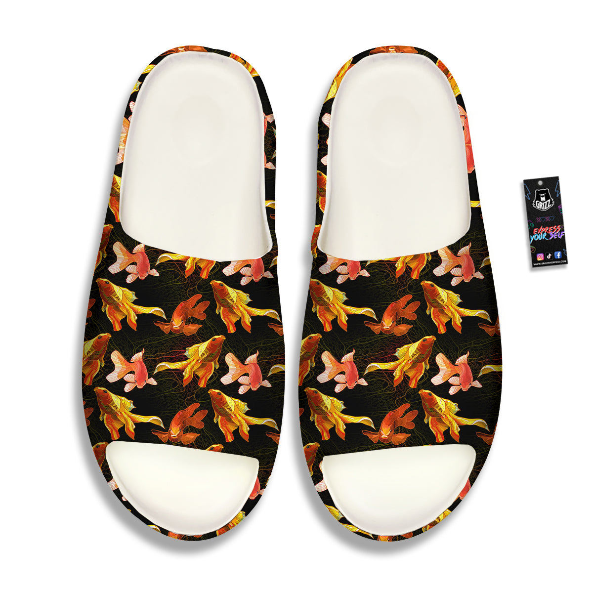 Gold Fish Drawing Print Pattern Sandals-grizzshop