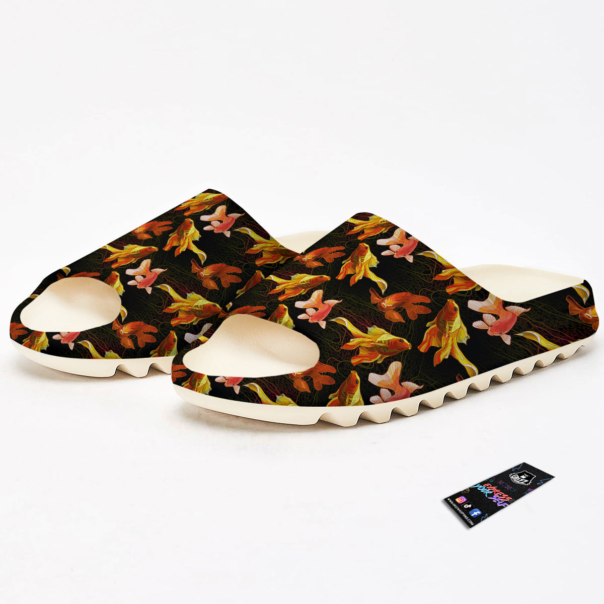 Gold Fish Drawing Print Pattern Sandals-grizzshop