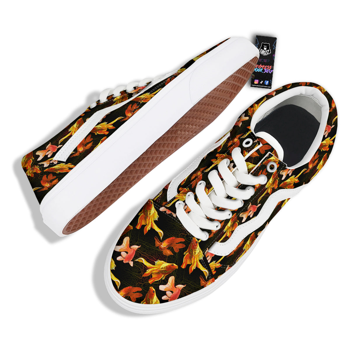 Gold Fish Drawing Print Pattern Skate Shoes-grizzshop