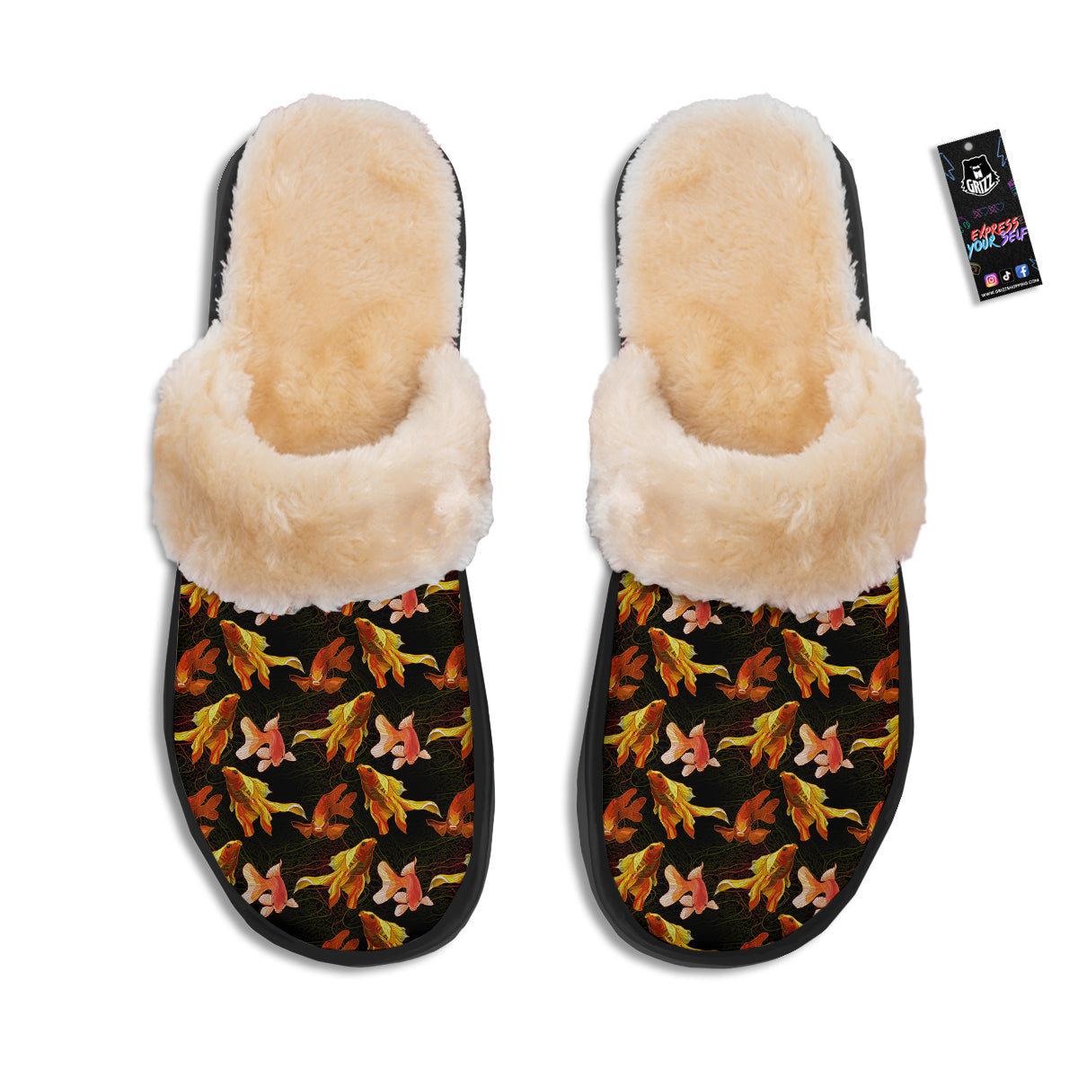 Gold Fish Drawing Print Pattern Slippers-grizzshop